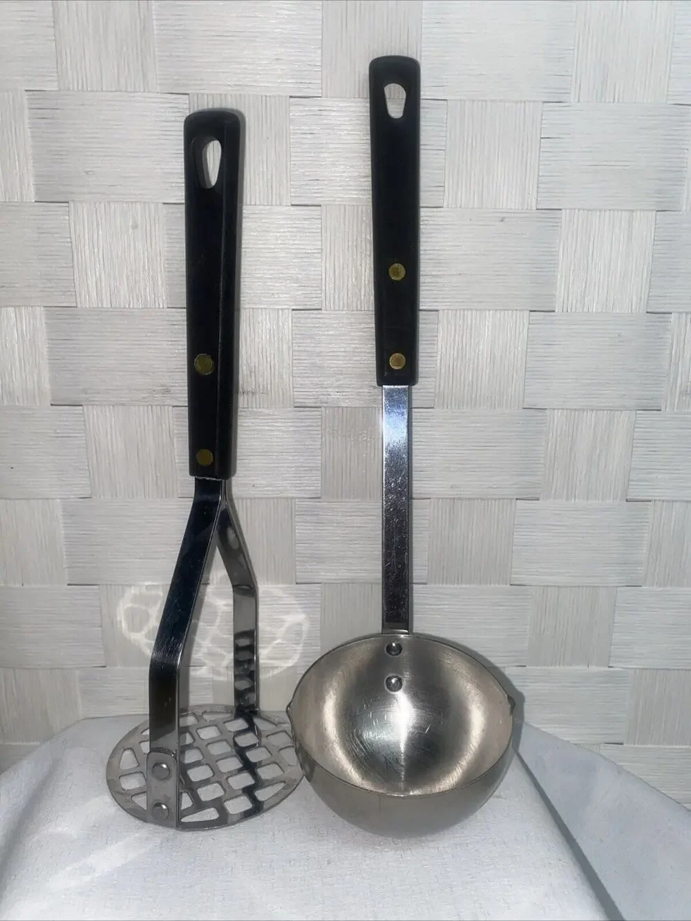 Set Of 2 Vintage Stainless USA Ladle and Masher Matching Set Composite Handles